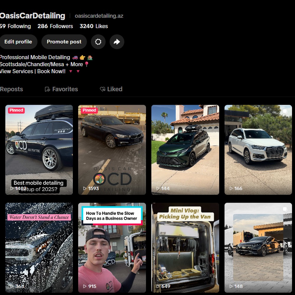 Oasis Car Detailing TikTok profile screenshot