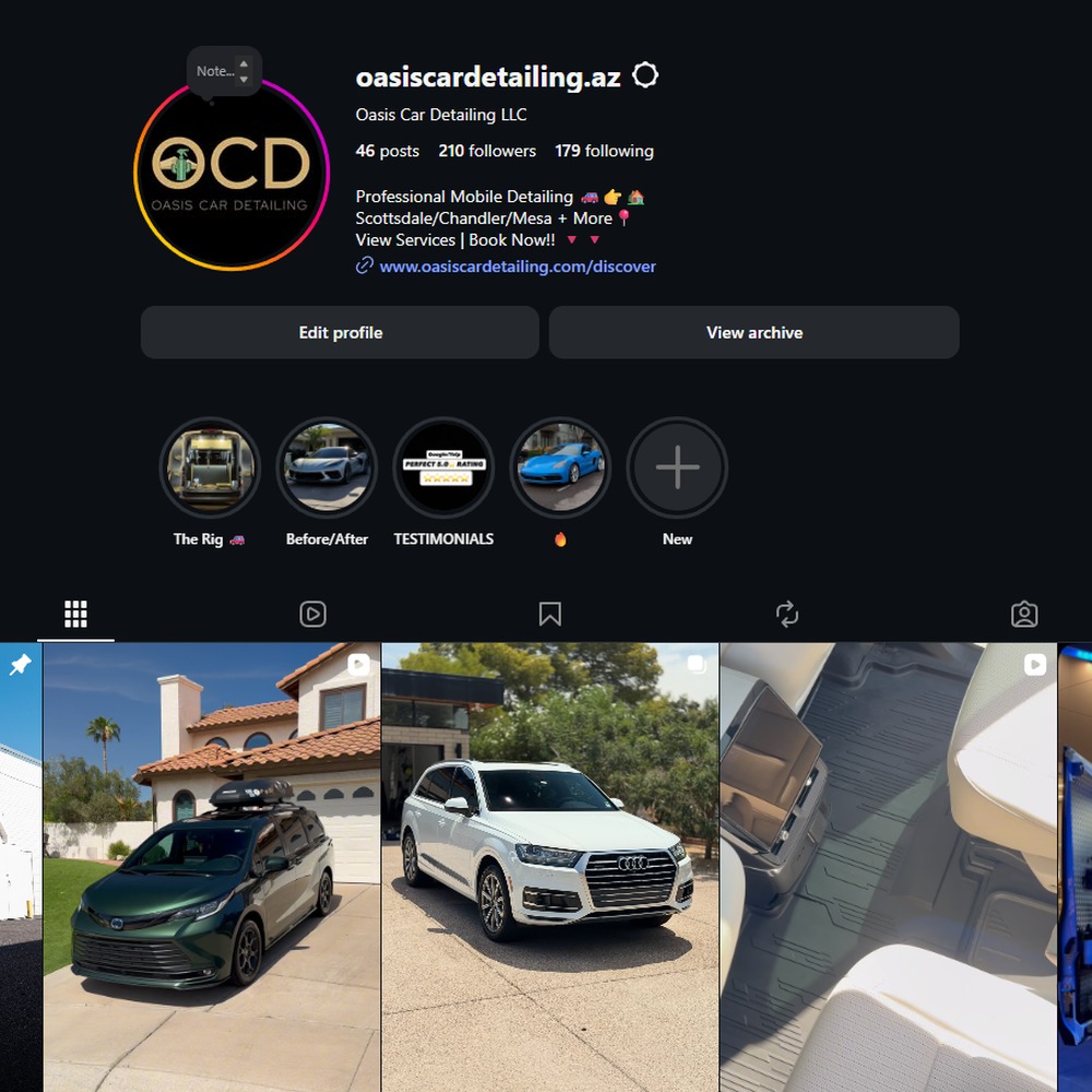 Oasis Car Detailing Instagram profile screenshot