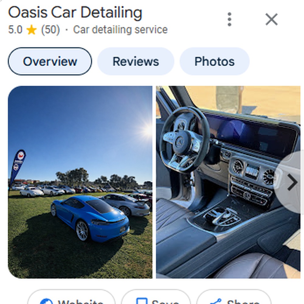 Oasis Car Detailing Google Business profile screenshot